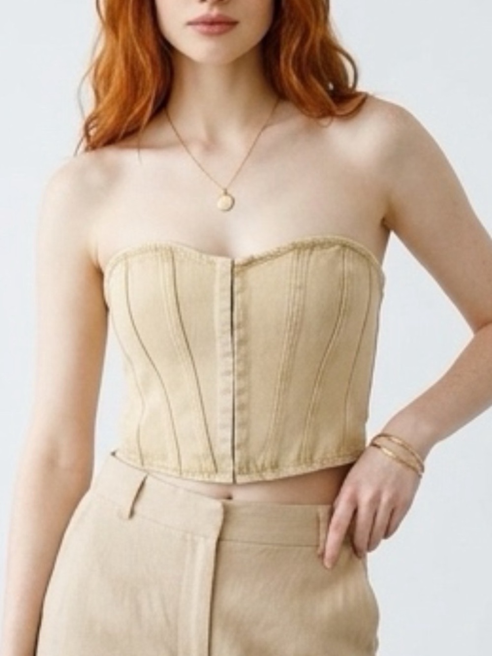 PrettyLittleThing - Denim Corset Top - Structured Hook‑and‑Eye Bustier - Size 4